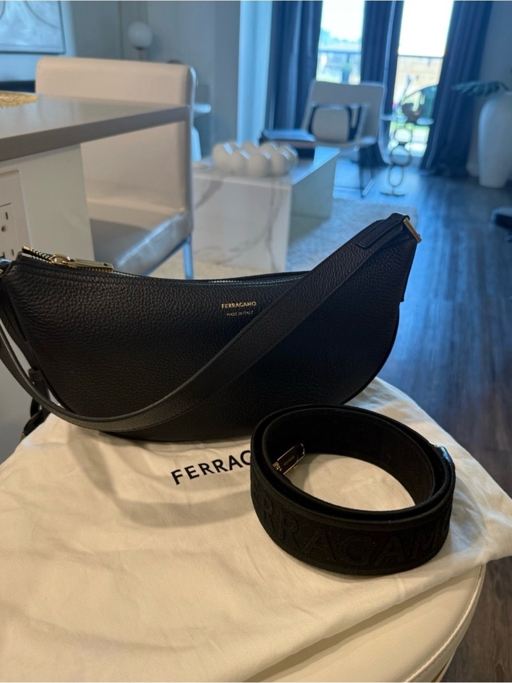 Salvatore Ferragamo Black Pebbled Leather Smile Hobo Handbag